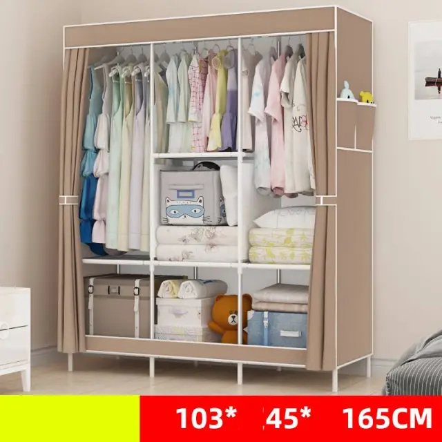 Single Dormitory Dust Closed Wardrobe Three Columns Coffee - Shop at LoveMi