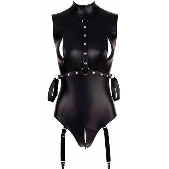 High Elastic Patent Leather Bondage Crotch One Piece Lingerie Black - Shop at LoveMi