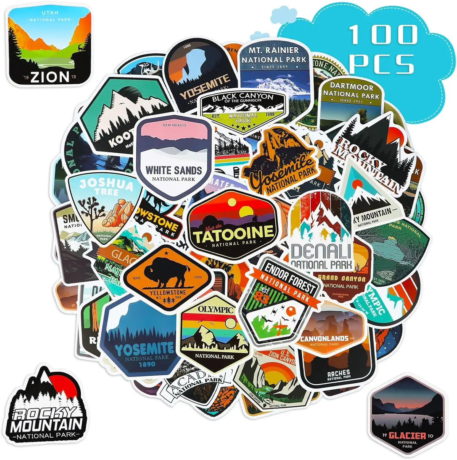 1 0 0 Pcs National Parks Sticker Set, Waterproof Vinyl Decals For Outdoor Adventure Hiking Camping For Water Bottles Laptops Cars And Travel Gear Clearance Sale