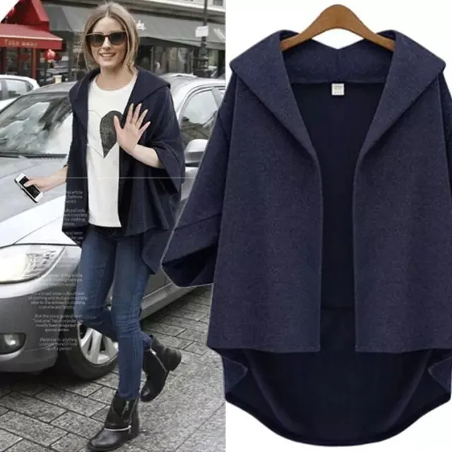 Ladies Fashion Woolen Three quarter Sleeve Jacket Navy Blue - Shop at LoveMi