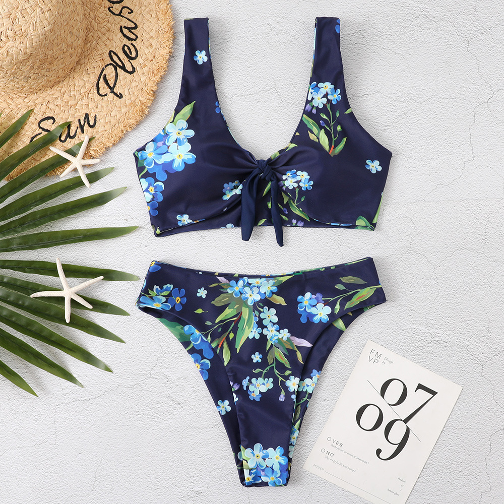 Title 8, Print Knotted Wide Strap Split Bikini