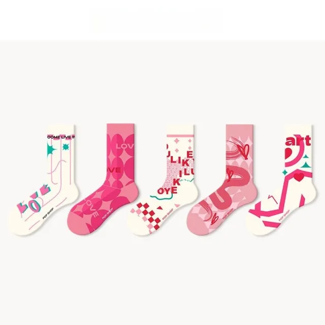 Lumi Pink Socks For Women Ins Trendy Long Socks Middle Tube Buy 5 Pairs Each Send 1 Pair - Shop at LoveMi