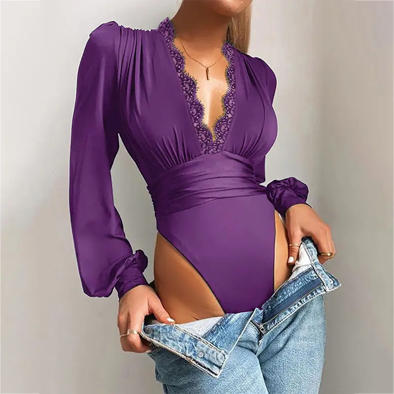 Women's European And American V-Neck Lace One-Piece