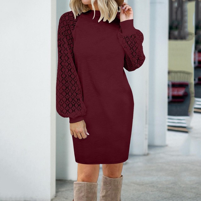 Women Knit Dress Female Pullovers New Long Sleeve Lace