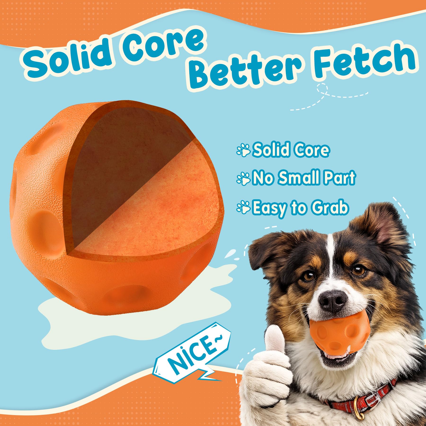 3 Pack Dog Balls For Medium & Large Dogs - High Bounce & Floating Fetch Balls, Interactive Outdoor Toys With Easy-Pickup Grooves, Bright Orange view 6