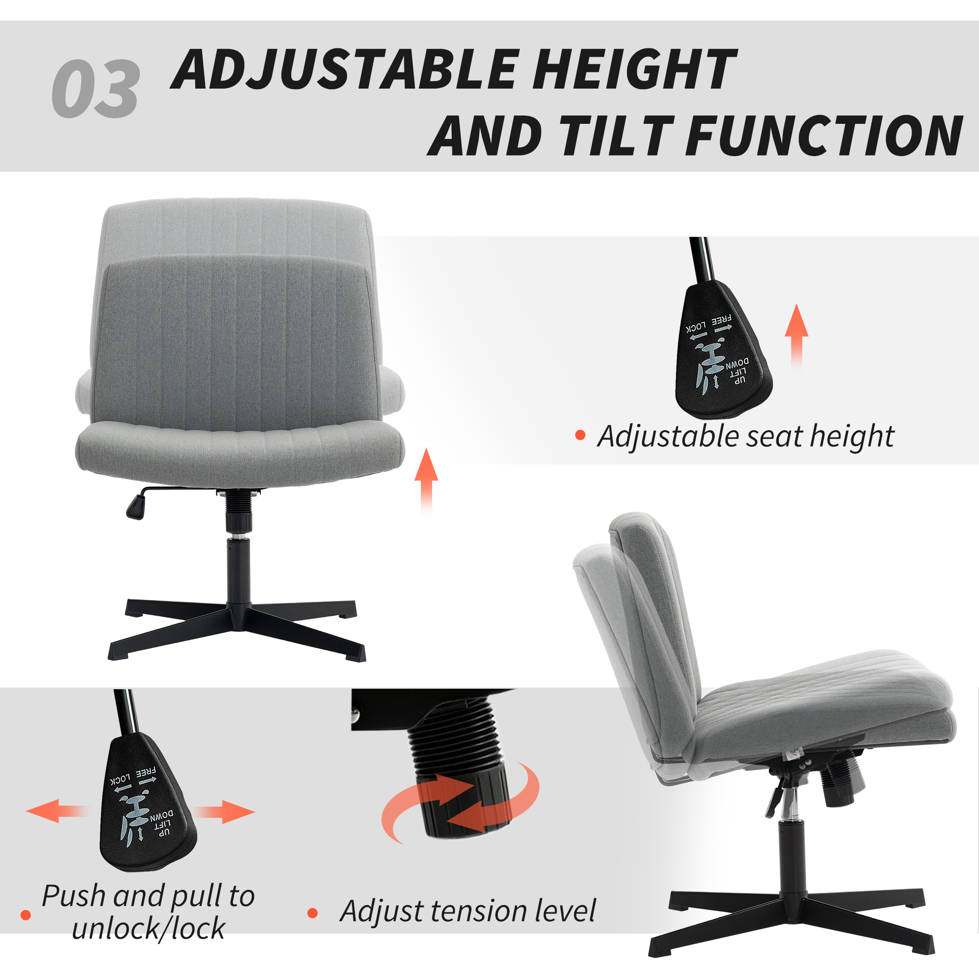 Armless And Wheelless Office Chair, Made Of Linen Fabric, Cross Leg Design — image 4