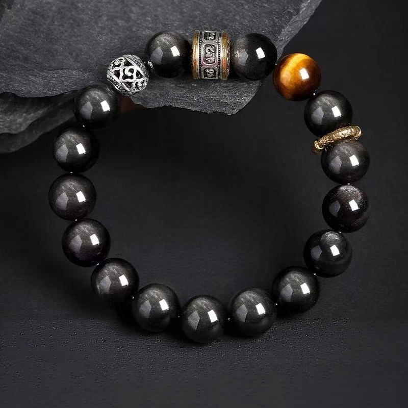 Silver Obsidian Couple Beaded Bracelets