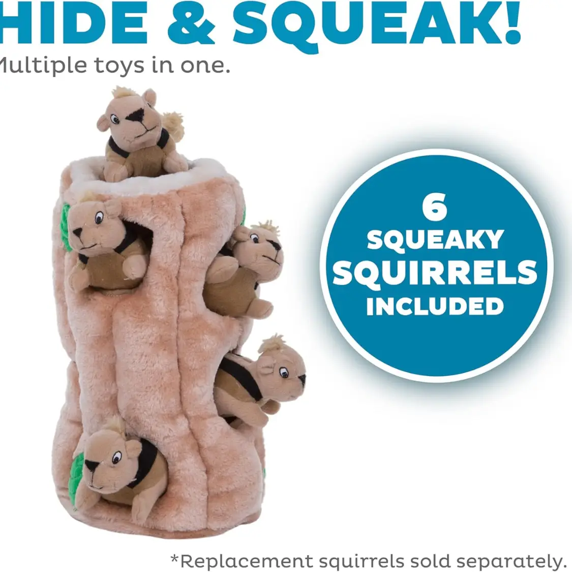 Squirrel Dog Toy Interactive 2in1 Plush Puzzle With 6 Squeaky Removable Squirrels