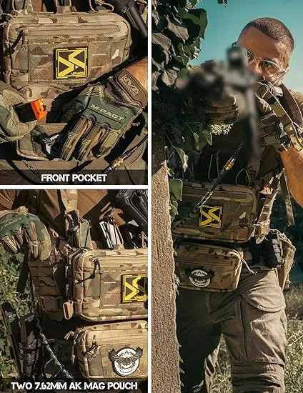 Modular Tactical Chest Rig with Magazine Pouch. High Quality Material Tactical chest rig tactical vest is made of high quality nylon fabric, an heavy duty fabric that resists wear, stress, and tearing, Water repellent fabric ensures minimal water absorpti