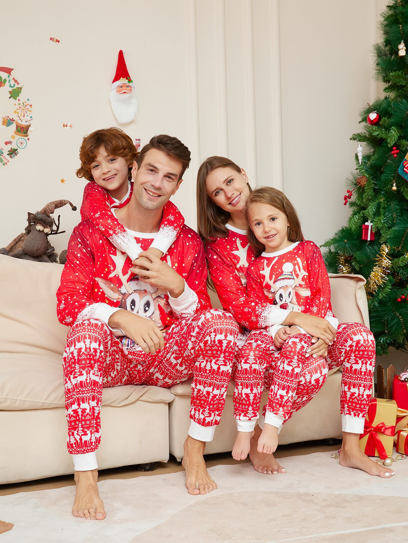 Christmas Cartoon Reindeer Print Parent-child Christmas Suit Pajamas — foto 5