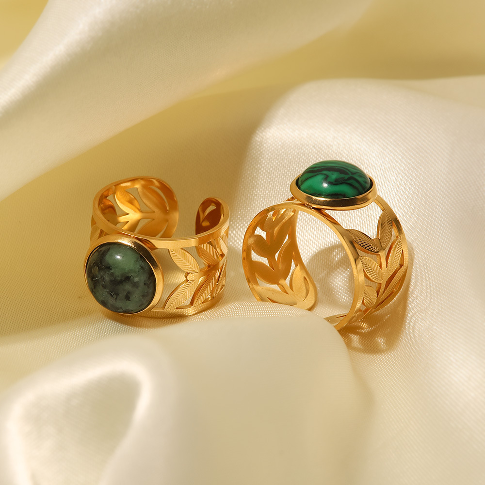 Ring Stainless Steel 18K Gold Hollow Leaves
