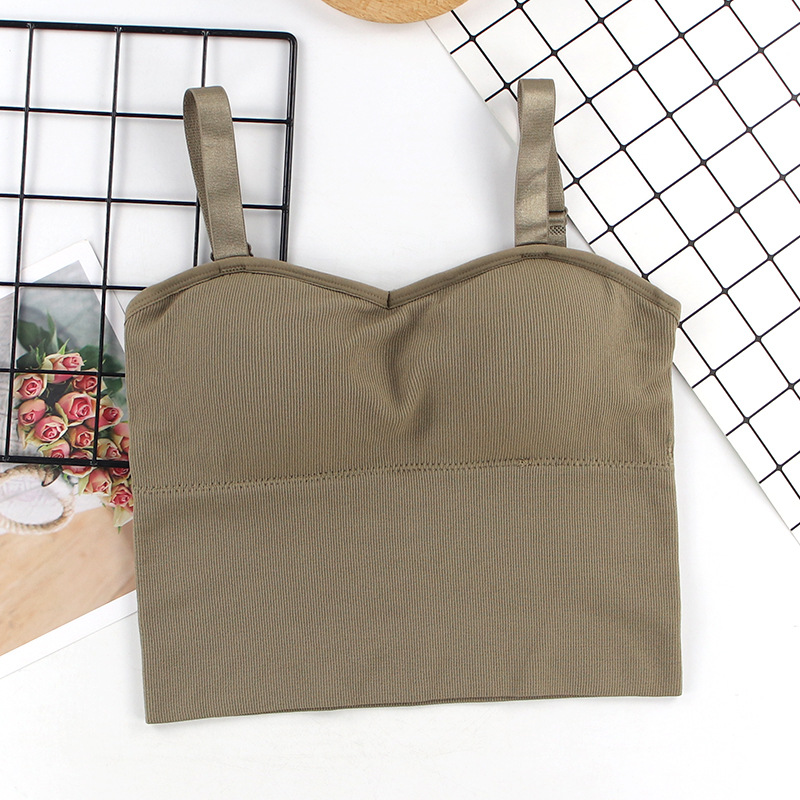 Beautiful Back Bra Sports Underwear Sexy Gathered Vest Women Khaki - Shop at LoveMi