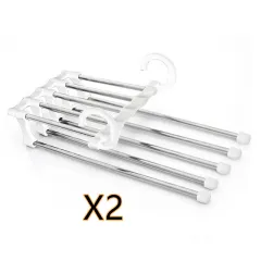5 In 1 Wardrobe Hanger Multi-functional Clothes Hangers Pants Stainless Steel Magic Wardrobe Clothing Hangers For Clothes Rack - White - View 1