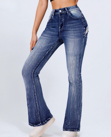 Women High Waist Flare Jeans Stretch Denim Pants Vintage Blue Bell Bottom Jeans Slim Fit US Ready Stock