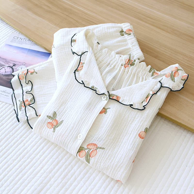 Title 3, Long Sleeve Cotton Crepe Lapel Two-piece Pajamas