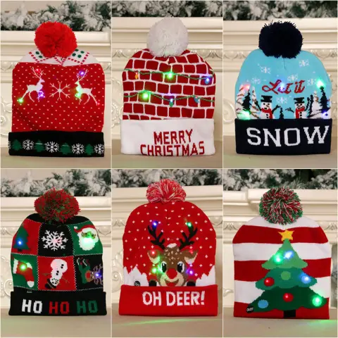 LED Christmas Hat Sweater Knitted Beanie Light Up Hat