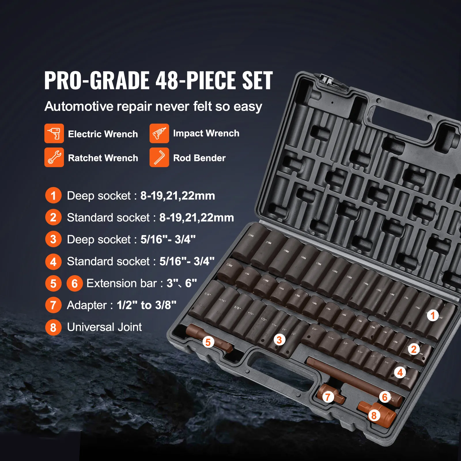 VEVOR Rive Impact Socket Set, Set SAE