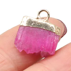 Natural Semi-precious Stone Pendant With Irregular Crystal Clusters - Rose Red - View 1