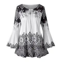 Women's Ethnic Style Printed Loose Casual Long Sleeves - Black - View 1