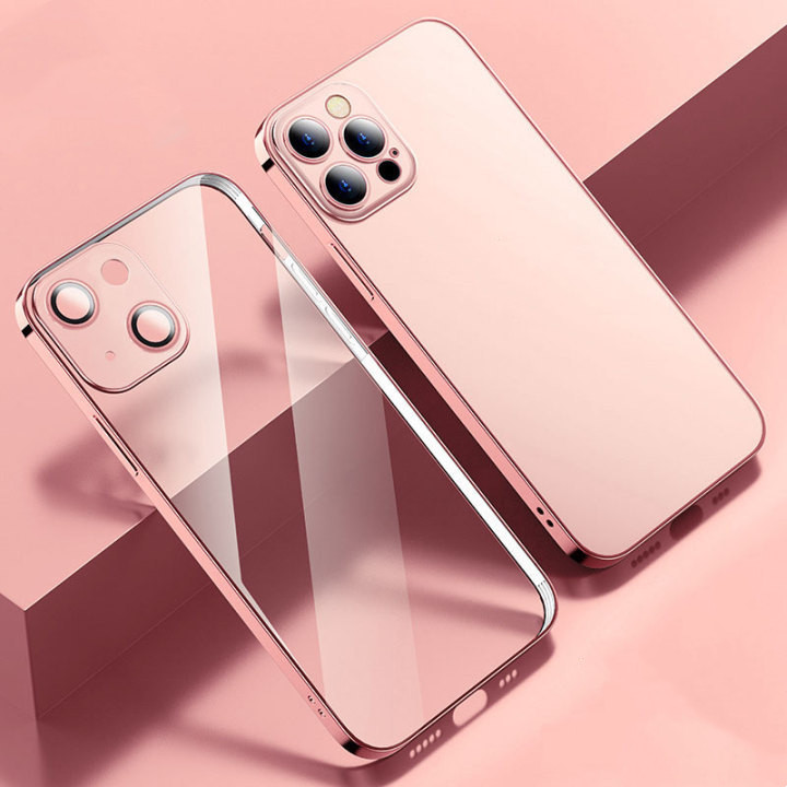 Coque intégrale de téléphone électroplaquée avec film pour objectif – doré – iPhone 13