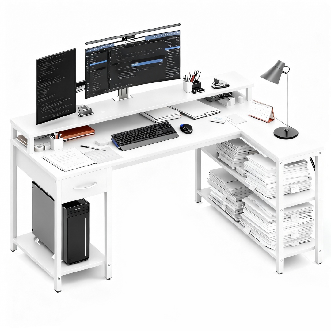 53-inch Gaming Table With USB Charging Port And LED Light, Reversible L-shaped Table With Power Socket And Monitor Stand image 22