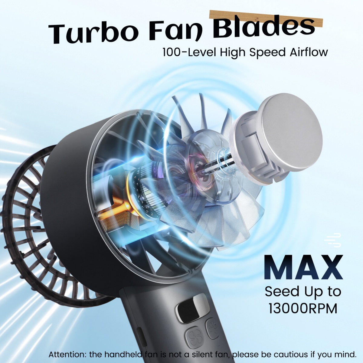 Handheld Portable Fan,Speed Adjustable Turbo Mini Fans, 5000mAh Battery — image 2