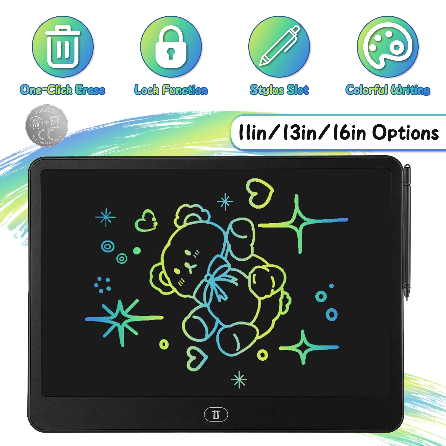 LCD Writing Tablet For Kids, Reusable Doodle Board With Stylus & Lock Function, One-Touch Erase Drawing Pad For Boys Girls Toddler Travel Learning Toys