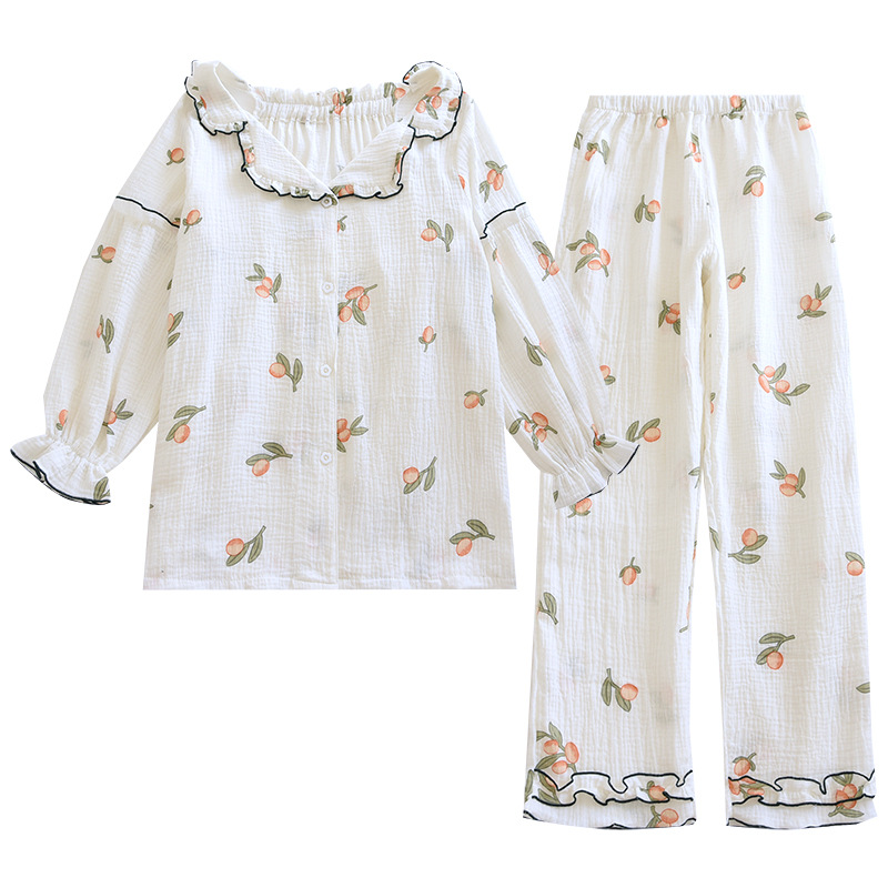 Title 4, Long Sleeve Cotton Crepe Lapel Two-piece Pajamas