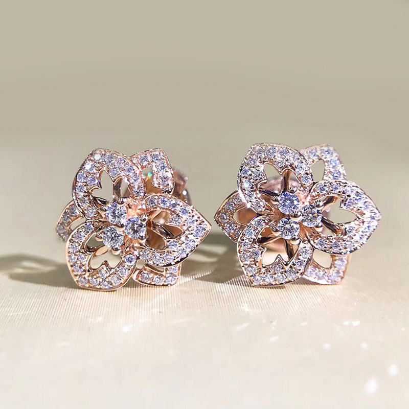 Sweet Temperament Ladies Flower Zircon Earrings