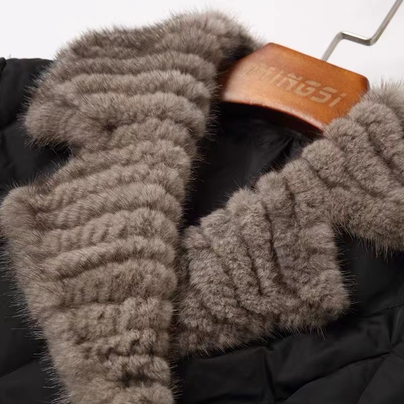 Fashion Warm Mink Fur Collar Thin And Thick Down Jacket Women
