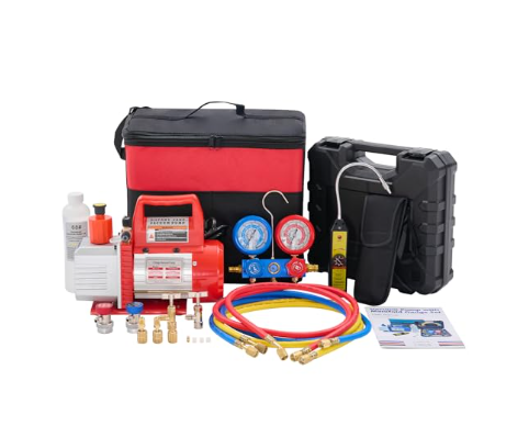 110V 1-3 4CFM Vacuum Kit With R134a Manifold Gauge & Leak Detector
