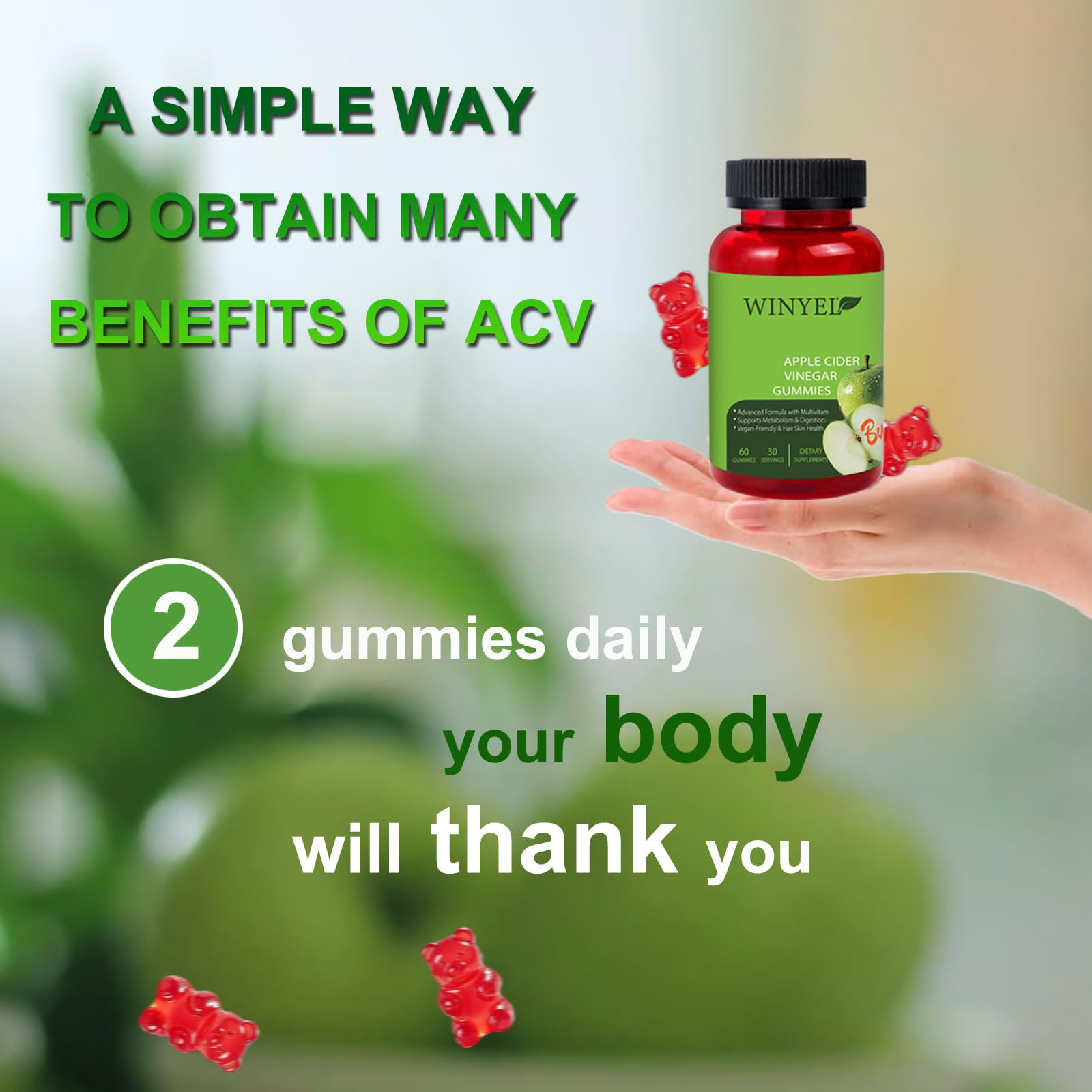 Apple Cider Vinegar Gummies Formulated To Support Normal Energy Levels  Gut Health - Supports Digestion, Detox  Cleansing - ACV Gummies WVIT B12 Dietary Edible Fitness