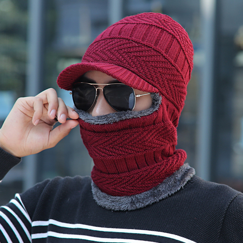 Anti-cold Integrated Hat Men's Autumn And Winter Warm Head Cover Open-eye Knitted Woolen Hat