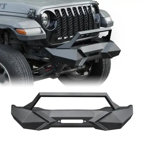 X Style Front Bumper With Winch Plate Compatible With Wrangler JK 2007-2018 JL - Heavy Duty Black Textured Manganese Steel Construction, Perfect For On And Off-