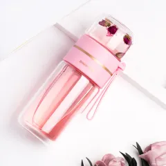 Glass Water Bottle With Tea Infuser Filter Tea Separation Double Wall Glass Bottle Leakproof Water Bottle - Pink - View 1