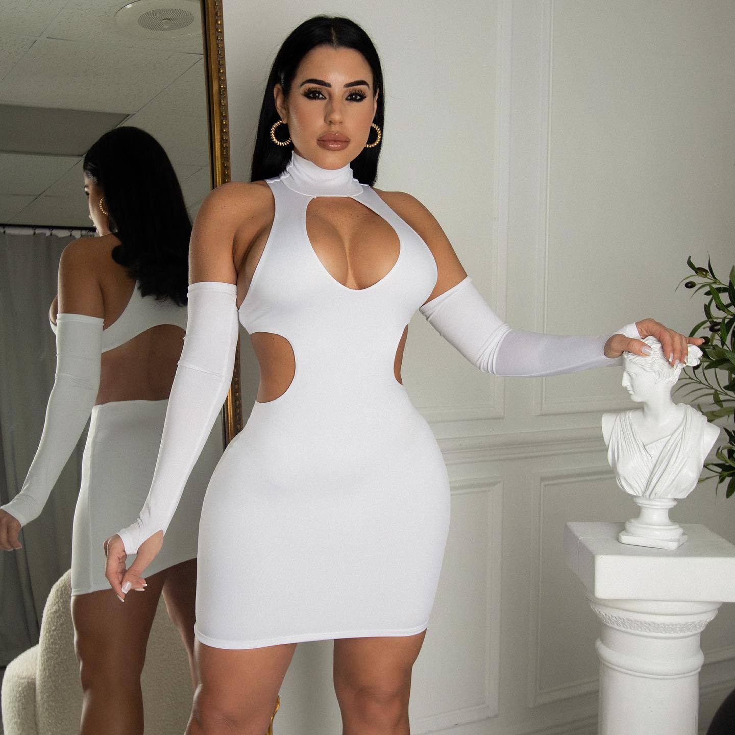 Summer Off the shoulder Cutout Dress With Sleeves White - Shop at LoveMi