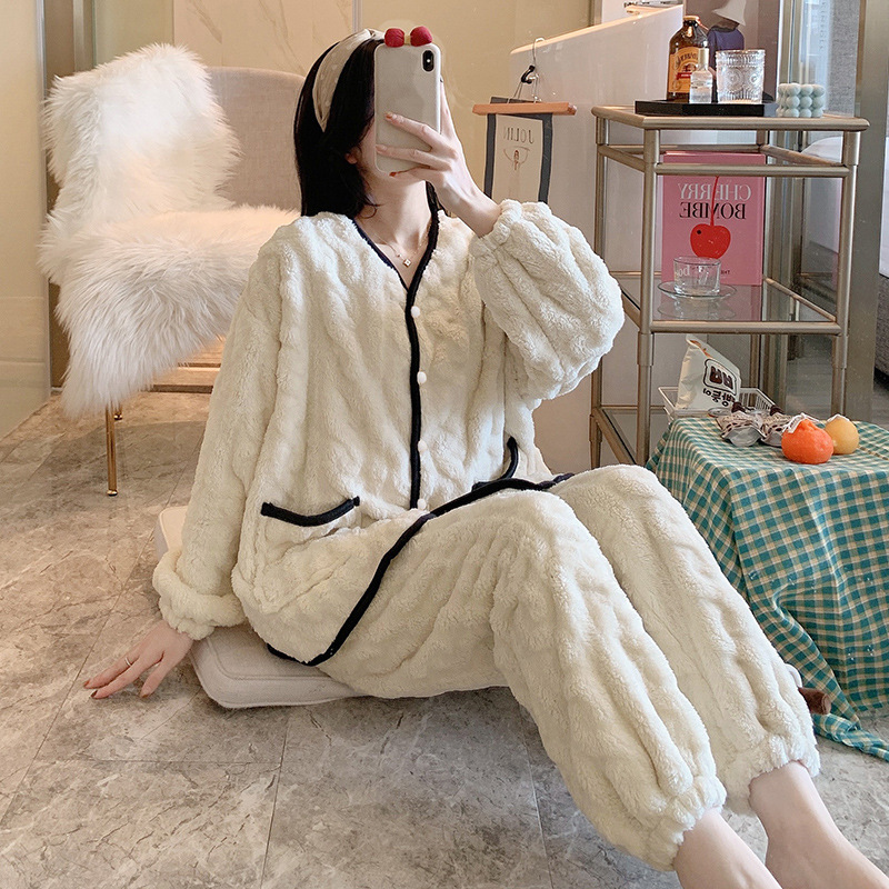 Title 2, Coral Fleece Pajamas Women Thickened Warmth Swe...