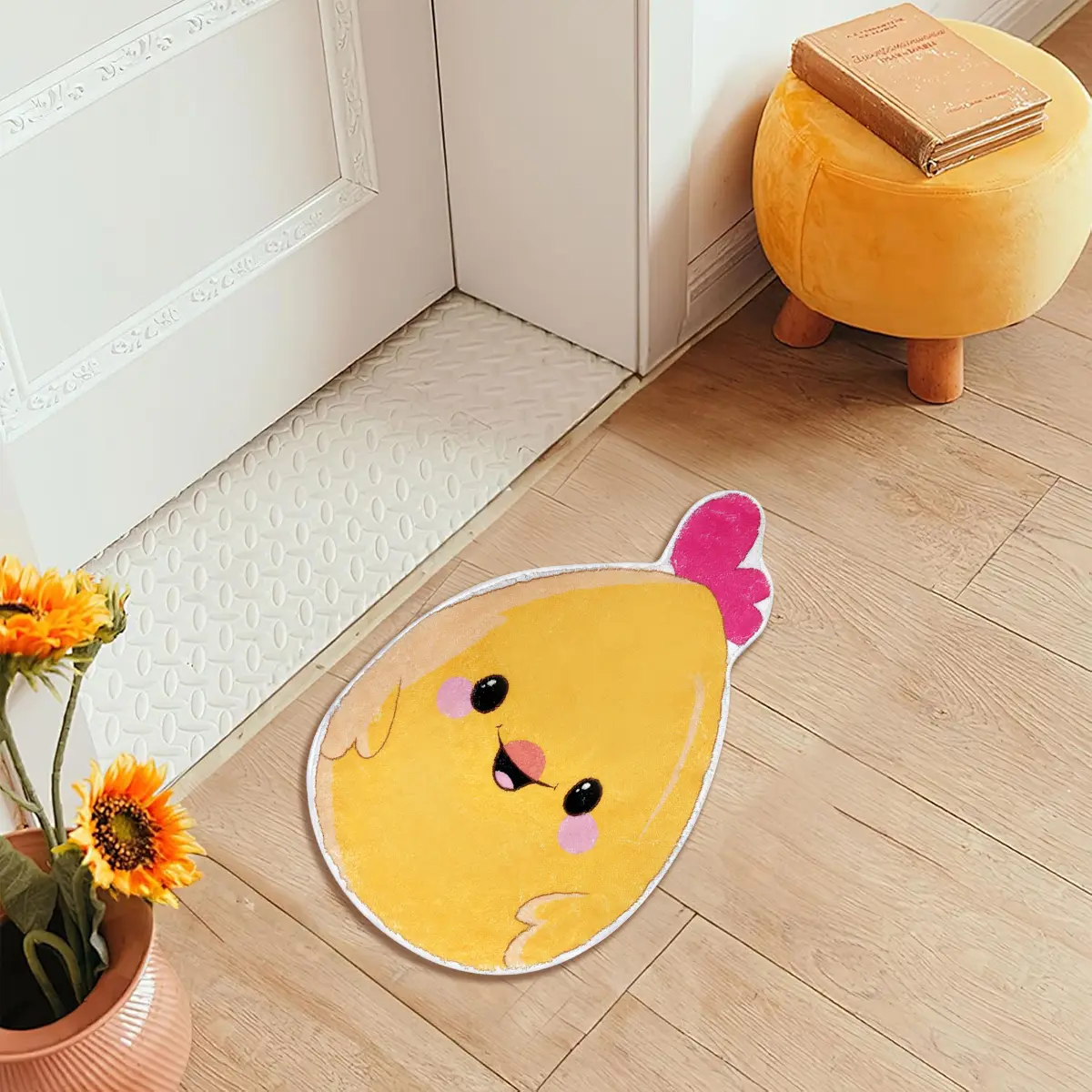 Chick Bathroom Rug 24x15 Inch Spring Welcome Doormat Cute Non-Slip Washable Carpet For Bathroom Bedroom Living Room Spring Bathroom Decor Easter Decoration For
