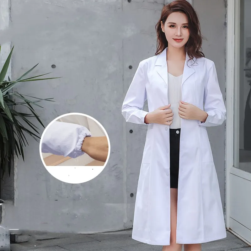 White Coat Long Sleeve Doctor Female Nurse Dress Short Sleeve Lab Coat - 4Style