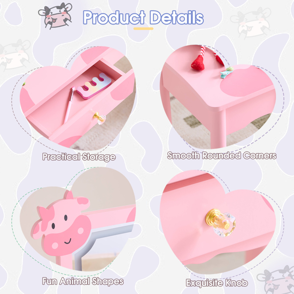 Pink MDF - Solid Wood Legs, Spray Paint - Silkscreen Printing, Cow Pattern... 4