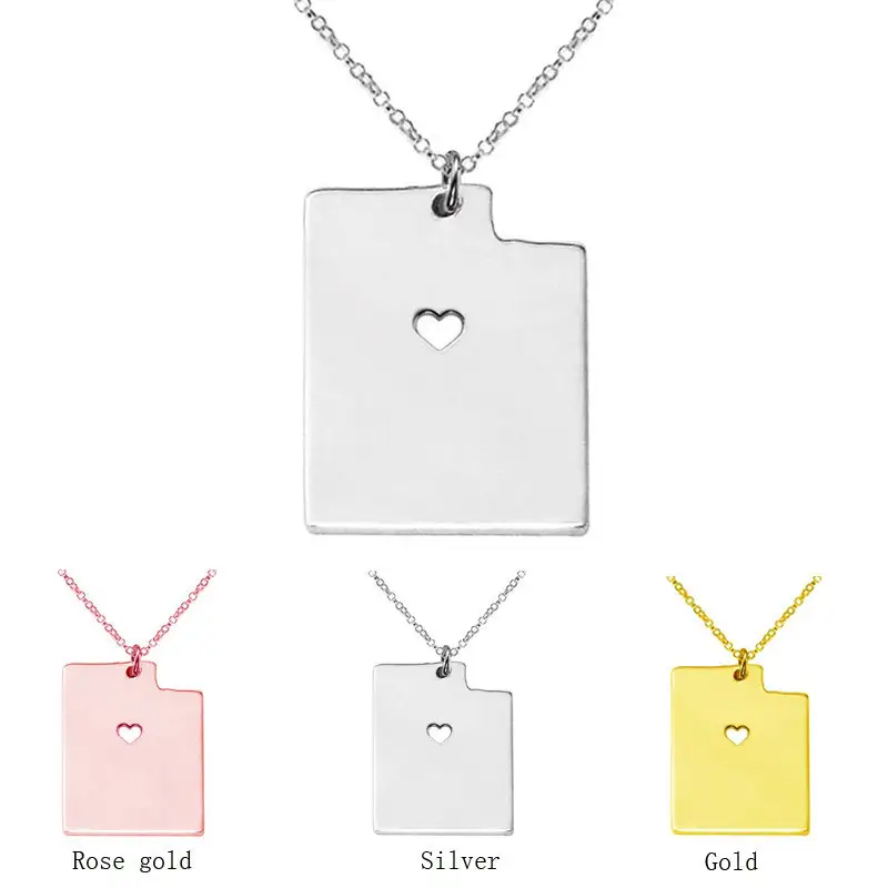United States Of America Utah State Map Stainless Steel Necklace