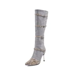 Sexy Boots Women Knee High Boots Thin High Heels Shoes Woman Autumn - Grey - View 1