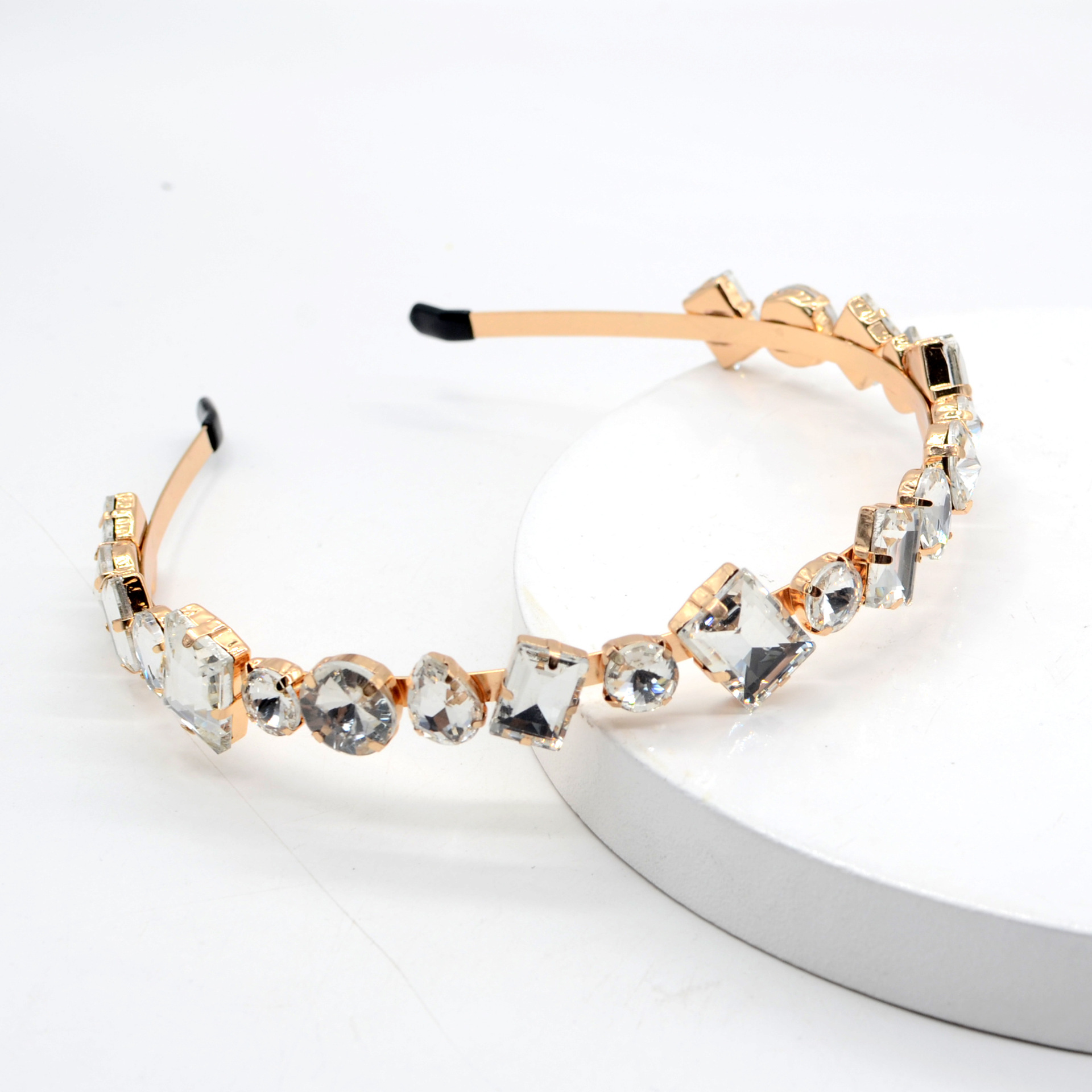Korean Style Crystal Headband With Rhinestones White Diamond Gold Base - Shop at LoveMi