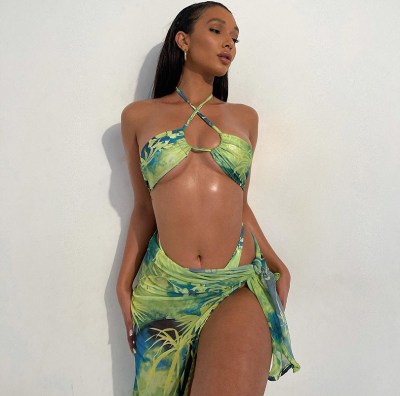 Three-piece Print Wrap Chest Halterneck Vest Miniskirt