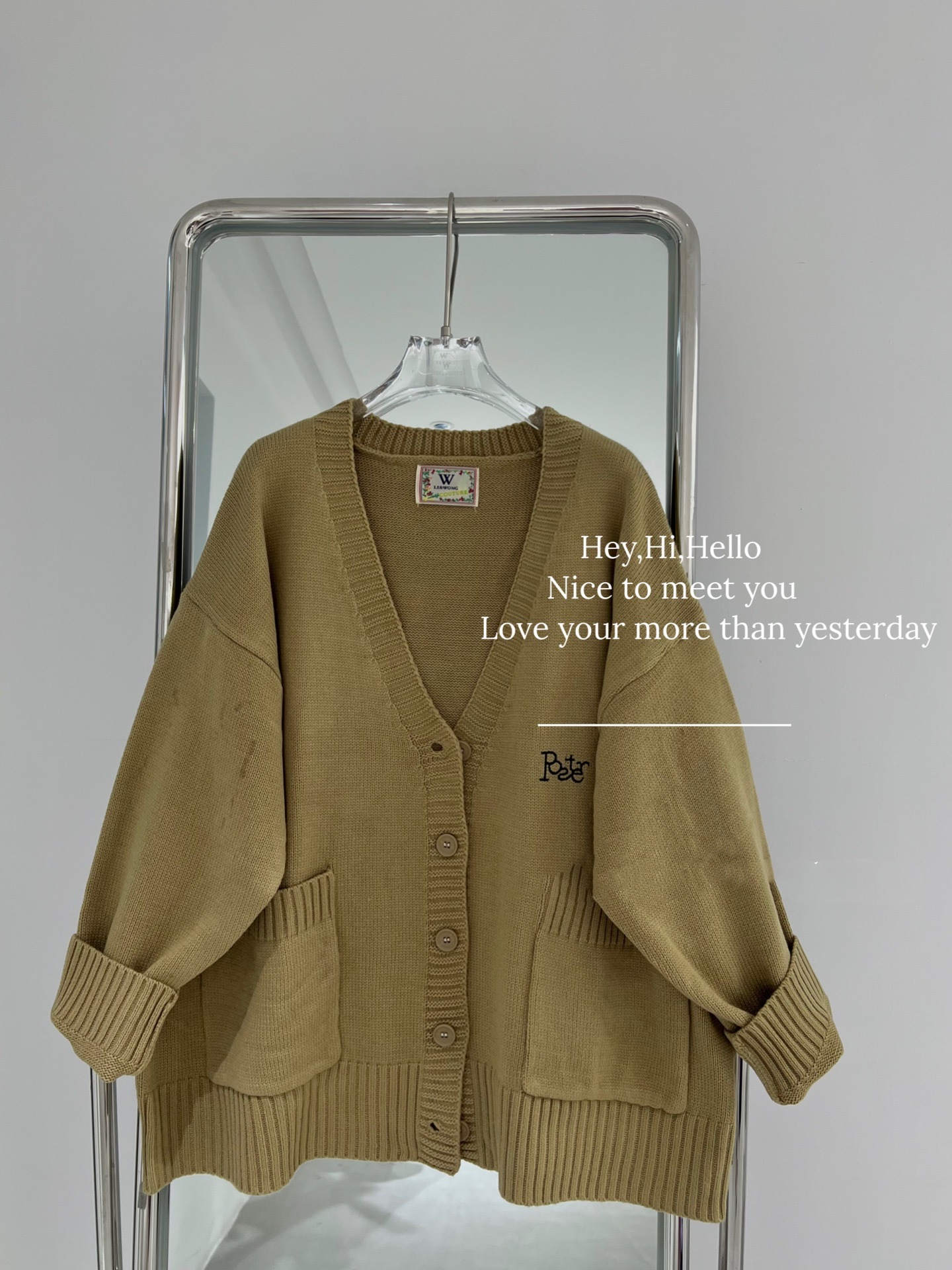 Clothing Large Size Women's Embroidered Knitted Cardigan Khaki - Shop at LoveMi