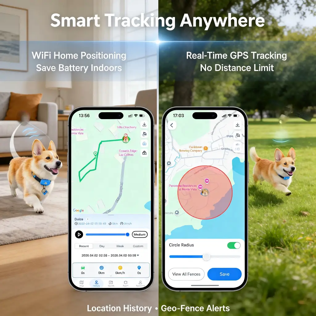 Dog GPS Tracker Real Time, Anti-Lost Pet Tracker With Geofence, Flash Light And Sound Alarm, Unlimited Distance Tracking, Fits Most Pet Collars, Subscription Re