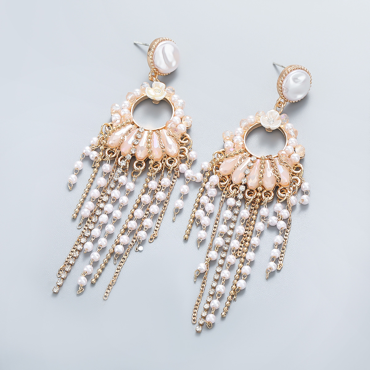 Resin Flower Alloy Acrylic Imitation Pearl Tassel Earrings