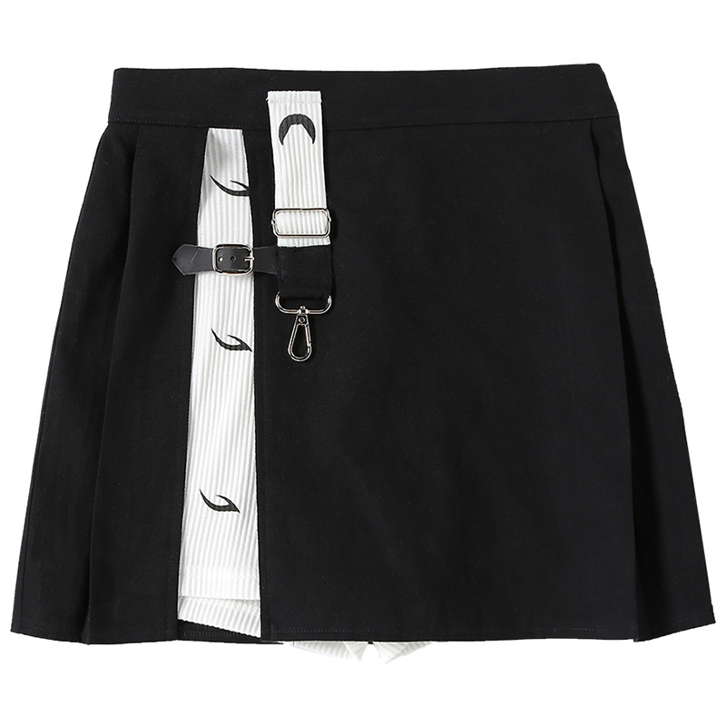 Stitching Design Irregular Niche Personality Black Was Thin High Waist Split Skirt Short