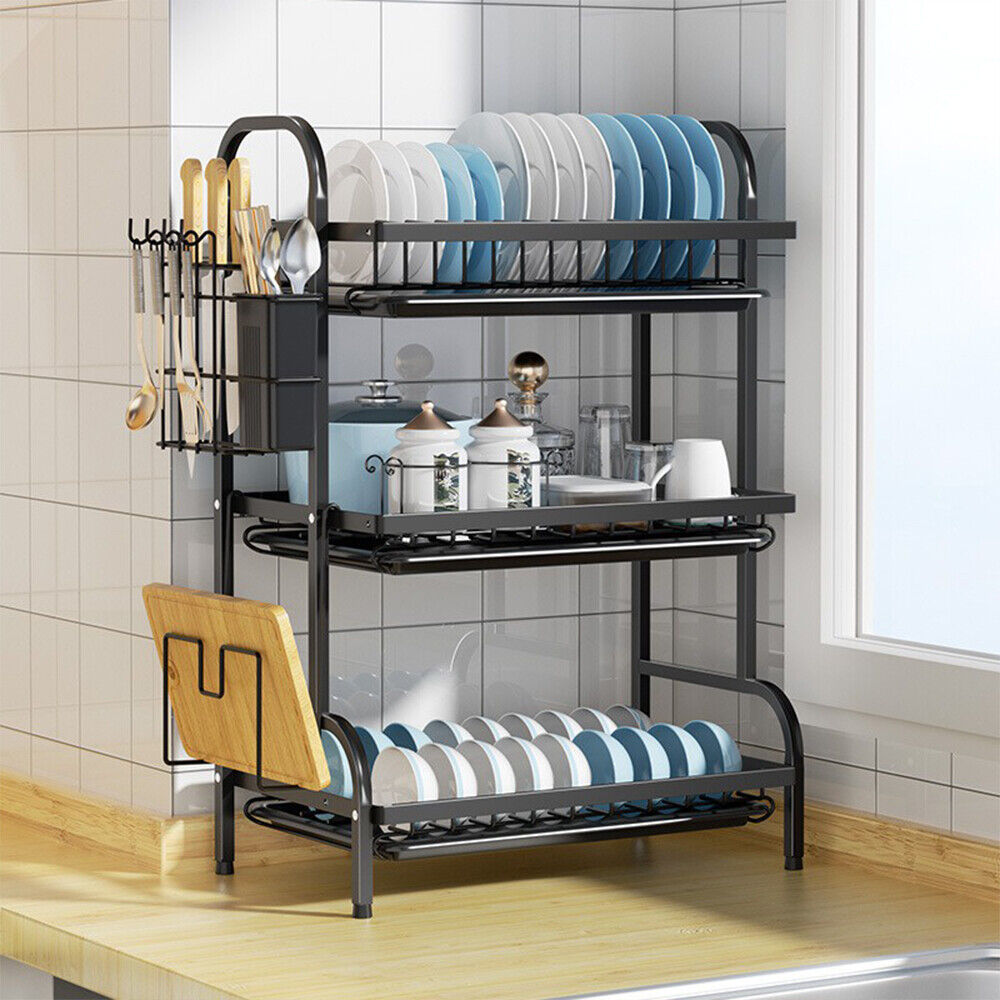 3 Tier Dish Drainer Rack With Drip Tray Cutlery Holder Plate Rack Kitchen Sink - Image 4