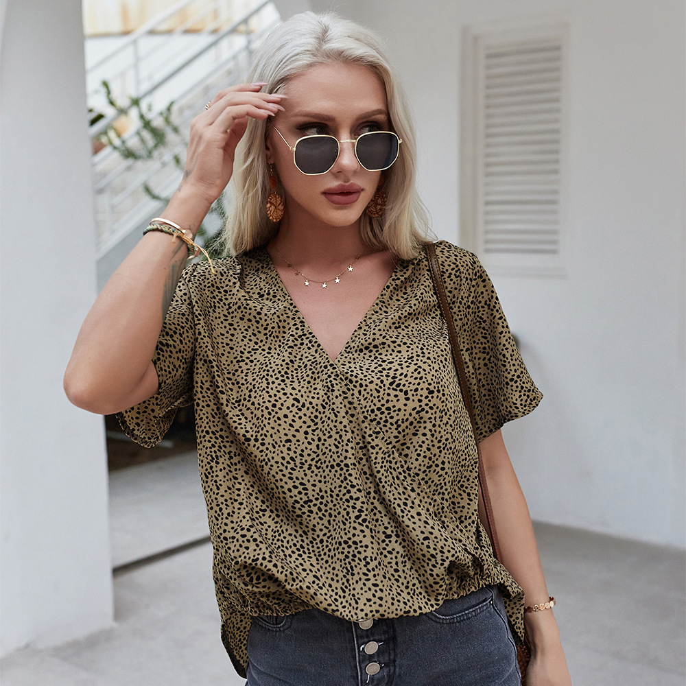 Leopard Print Top Sexy Short Sleeves